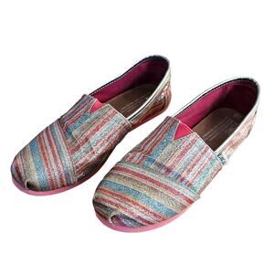 TOMS Classic Glitter Stripe Pink Girl's Youth Size 3.5